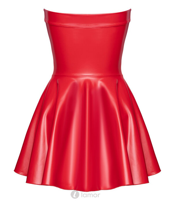 * NOIR handmade Exclusieve Noir Handmade strapless rood tube-minijurk in powerwetlook met cut-out detail