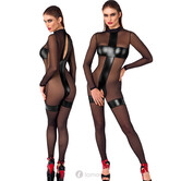 Exclusieve Noir off-shoulder jumExclusieve Noir zwart transparant ouvert catsuit met powerwetlook inzetten en jarretels