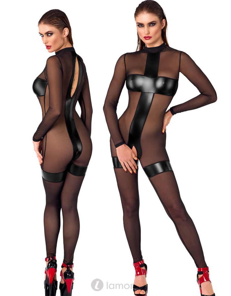 * NOIR handmade Transparant ouvert catsuit met wetlook, F2730871 afbeelding