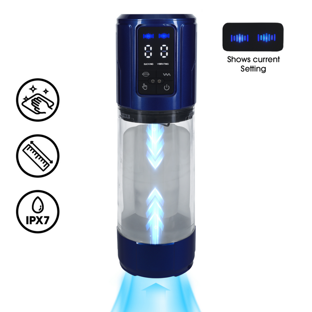 Pumped by Shots UltraLift - Automatische Waterdichte Masturbator Pomp - Metallic Blauw afbeelding