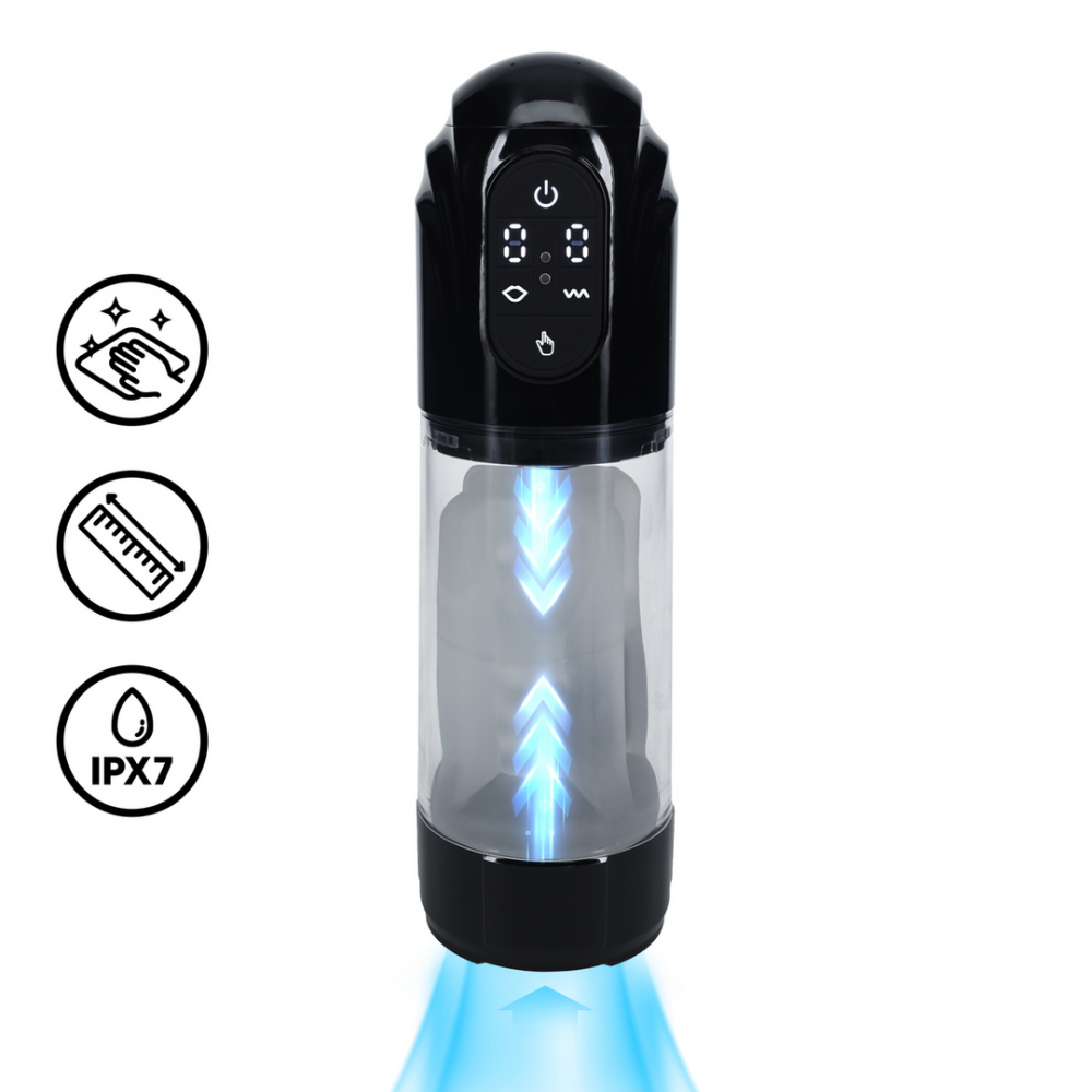 Pumped by Shots TechnoThrust - Automatische Waterdichte Masturbator Pomp - Zwart afbeelding
