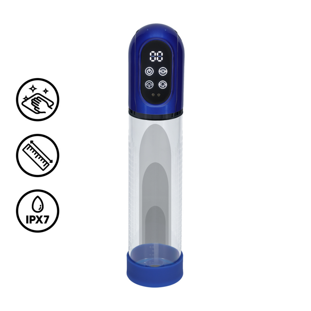 Pumped by Shots Engage - Automatische Waterdichte Penis Pomp en Masturbator - Metallic Blauw afbeelding