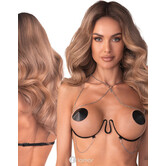 Luxe Harnas Bra Lustique van Obsessive in zwart met ouvert design, zilverkleurige kettinkjes en handgemaakte premium afwerking