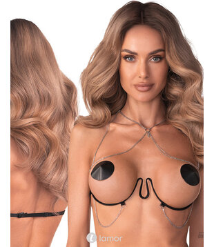 Harnas Bra Ouvert met Kettinkjes, OB-Lustique_Black