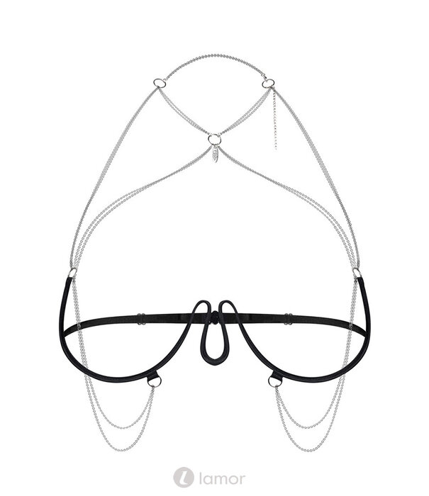 * OBSESSIVE Luxe Harnas Bra Lustique van Obsessive in zwart met ouvert design, zilverkleurige kettinkjes en handgemaakte premium afwerking