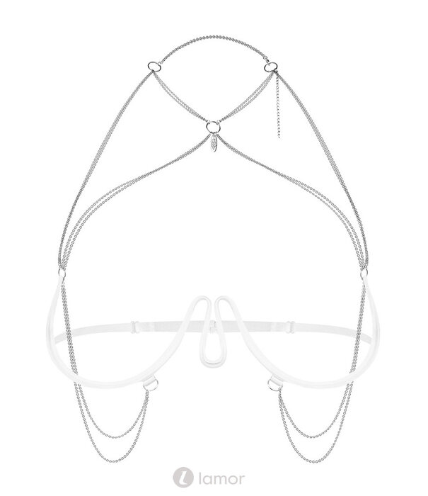 * OBSESSIVE Luxe Harnas Bra Lustique van Obsessive in wit met ouvert design, zilverkleurige kettinkjes en handgemaakte premium afwerking