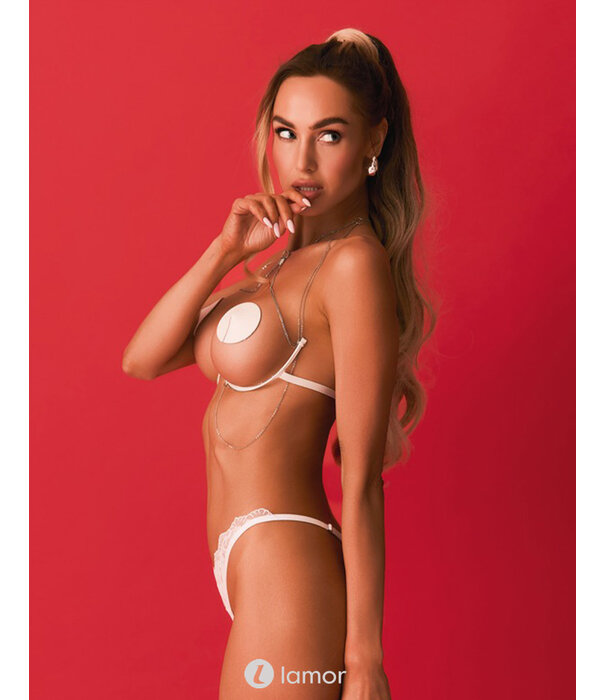 * OBSESSIVE Luxe Harnas Bra Lustique van Obsessive in wit met ouvert design, zilverkleurige kettinkjes en handgemaakte premium afwerking