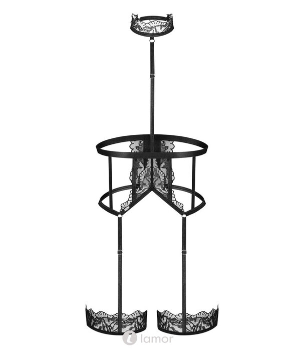 * OBSESSIVE Obsessive Harnas Hersis – Elegant zwart straps-harnas met halsband, delicate kanten details en verstelbare strumpfbanden