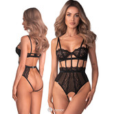 Obsessive Hersis Body – Kruisloze body van kant met beugelcups, verstelbare bandjes en sensuele transparantie