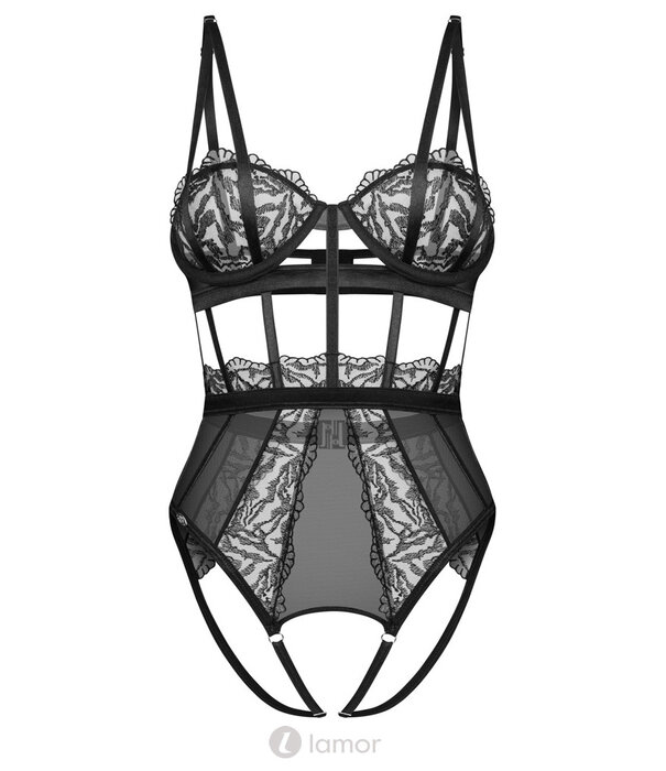 * OBSESSIVE Obsessive Hersis Body – Kruisloze body van kant met beugelcups, verstelbare bandjes en sensuele transparantie