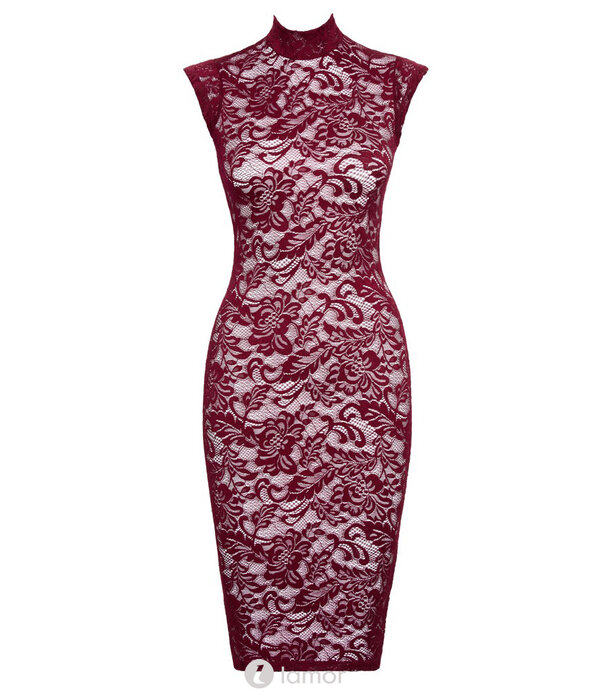 * COTTELLI  Bordeauxrode kanten jurk van Cottelli Lingerie – stijlvol, elastisch & comfortabel