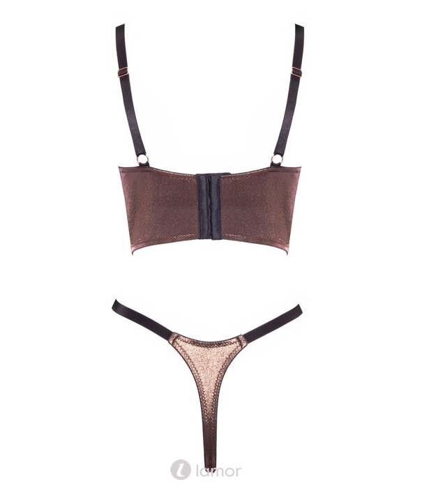 * ABIERTA FINA Luxe Abierta Fina Ouvert-Set met push-up BH en open Riostring in glanzend bronzegoud met roségouden details