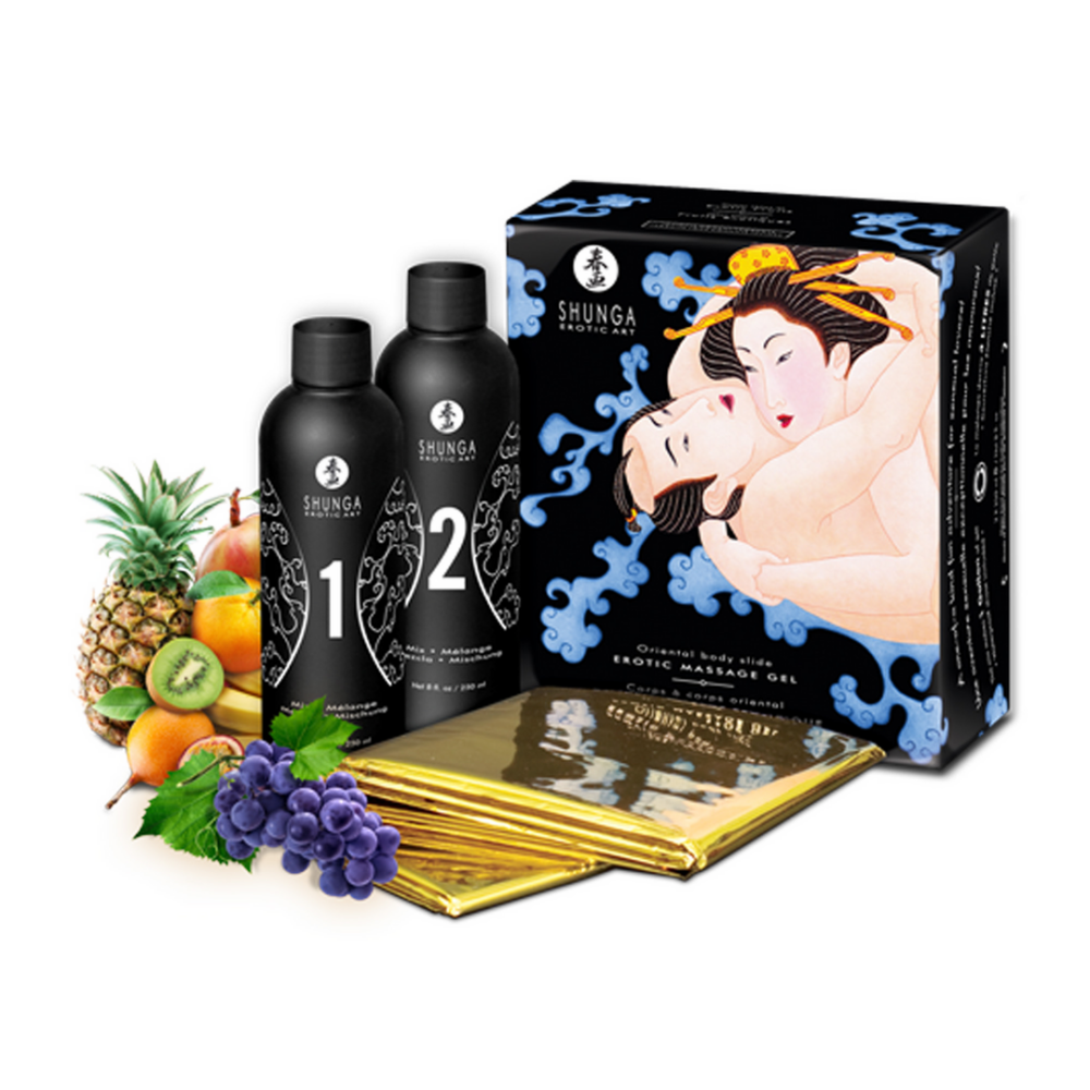 Shunga Body to Body Massage - Exotische Vruchten - 2 Stuks van 7,6 fl / 225 ml afbeelding