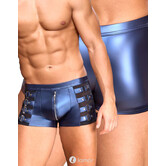 NEK Strakke short in metallic blauw mattlook met powernet en riemdetails
