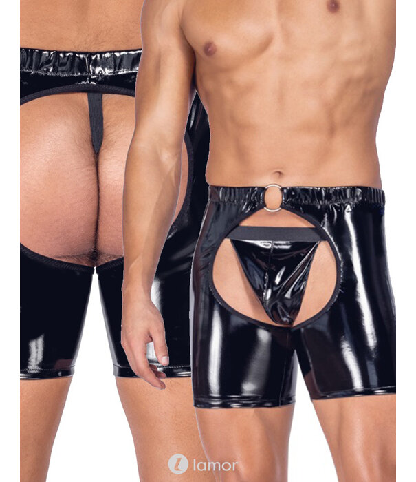 * BLACK LEVEL Black Level Lak Chaps met String – Po-vrij & Kruisloos – Glanzend Zwart