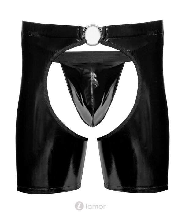 * BLACK LEVEL Black Level Lak Chaps met String – Po-vrij & Kruisloos – Glanzend Zwart