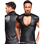 NEK Zwart aansluitend shirt in glanzende mattlook met V-Cut-out, frontring en elastisch draagcomfort