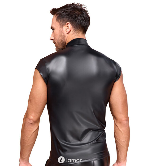 * NEK NEK Zwart aansluitend shirt in glanzende mattlook met V-Cut-out, frontring en elastisch draagcomfort