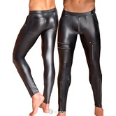 NEK Smalle Broek in zwart mattlook met stretchbund, rits- en nieten-details, zakken & hoge elasticiteit