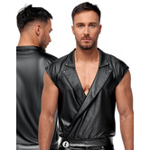 Losvallend zwart Mattlook heren shirt van NEK met stretchboord, open voorkant en reverskraag met nieten