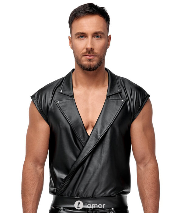 * NEK Losvallend zwart Mattlook heren shirt van NEK met stretchboord, open voorkant en reverskraag met nieten