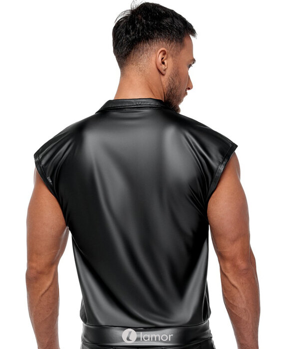 * NEK Losvallend zwart Mattlook heren shirt van NEK met stretchboord, open voorkant en reverskraag met nieten