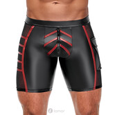 Strakke zwarte Mattlook shorts van NEK met rode contraststrepen, net-inzetten en klappenzak