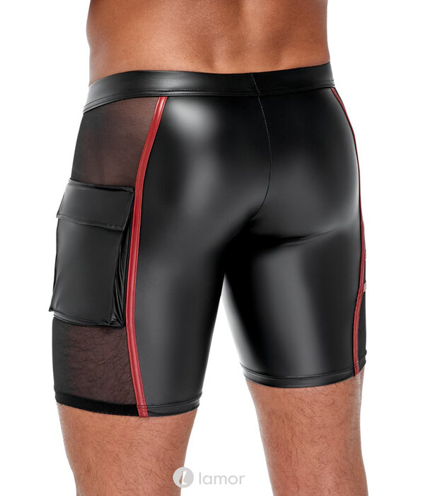 * NEK Strakke zwarte Mattlook shorts van NEK met rode contraststrepen, net-inzetten en klappenzak