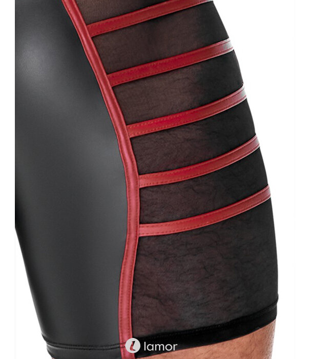 * NEK Strakke zwarte Mattlook shorts van NEK met rode contraststrepen, net-inzetten en klappenzak