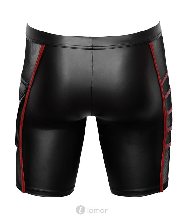* NEK Strakke zwarte Mattlook shorts van NEK met rode contraststrepen, net-inzetten en klappenzak