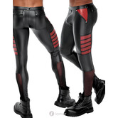 Strakke zwarte Mattlook herenbroek van NEK met rode contrasten, net-inzetten, ringen en zakken