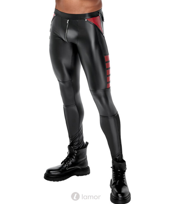 * NEK Strakke zwarte Mattlook herenbroek van NEK met rode contrasten, net-inzetten, ringen en zakken