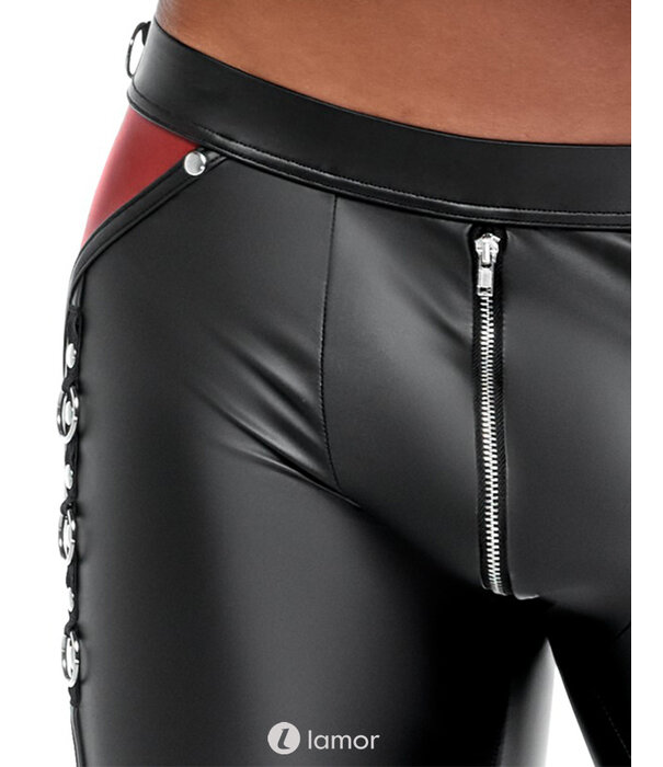 * NEK Strakke zwarte Mattlook herenbroek van NEK met rode contrasten, net-inzetten, ringen en zakken