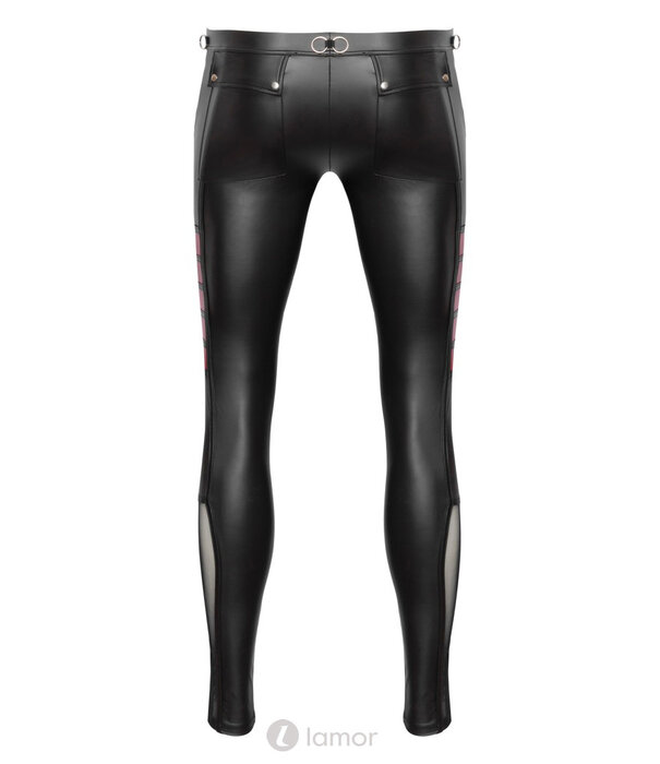 * NEK Strakke zwarte Mattlook herenbroek van NEK met rode contrasten, net-inzetten, ringen en zakken