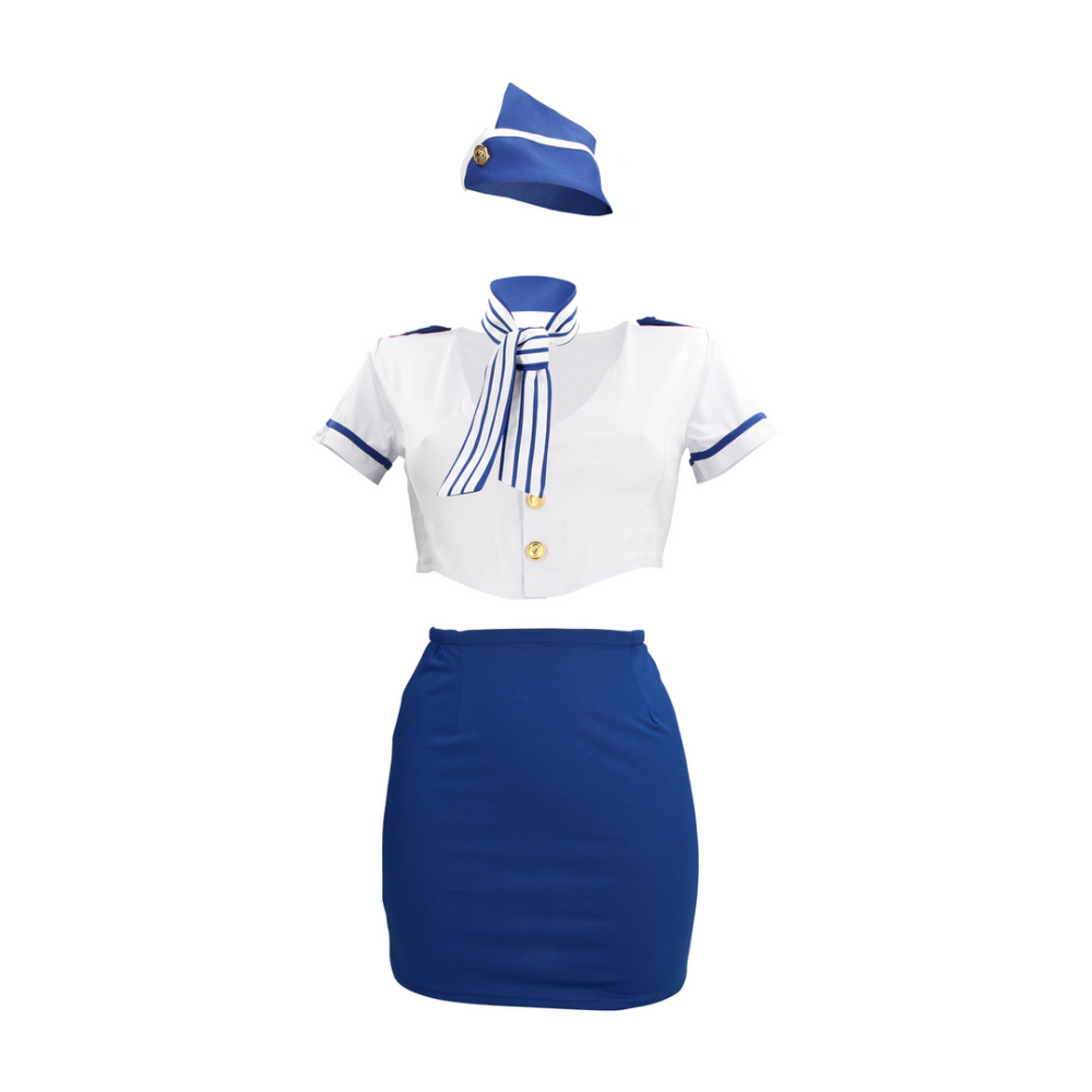 S-Line by Shots Stewardess Kostuum - S/M - Blauw/Wit afbeelding