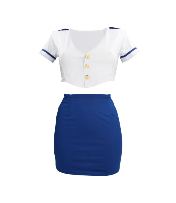 S-Line by Shots Stewardess Kostuum - S/M - Blauw/Wit