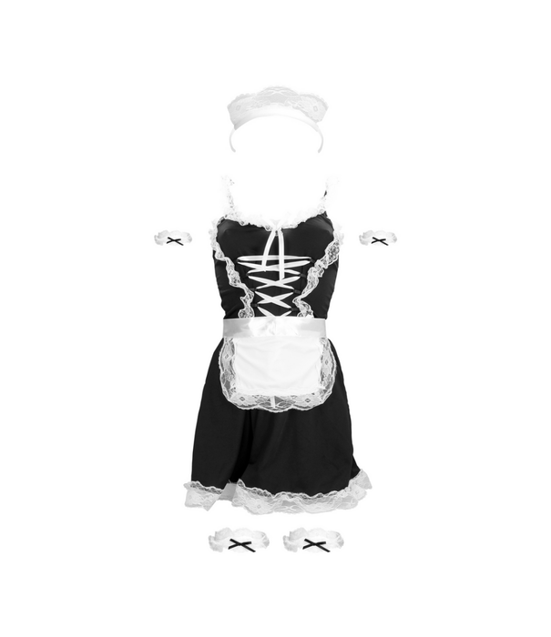 S-Line by Shots Frans Maids Kostuum - S/M - Zwart