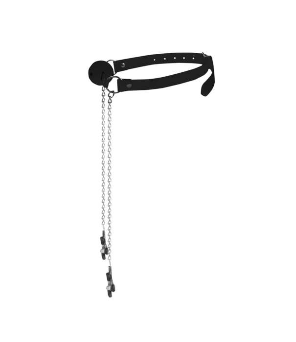 Ouch! by Shots Ballgag met tepelklemmen