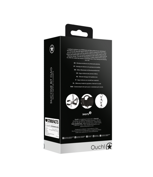 Ouch! by Shots Siliconen Bijtbal met Tepelklemmen - Zwart
