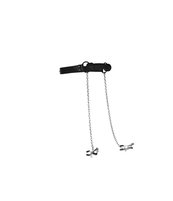 Ouch! by Shots Siliconen Bijtbal met Tepelklemmen - Zwart