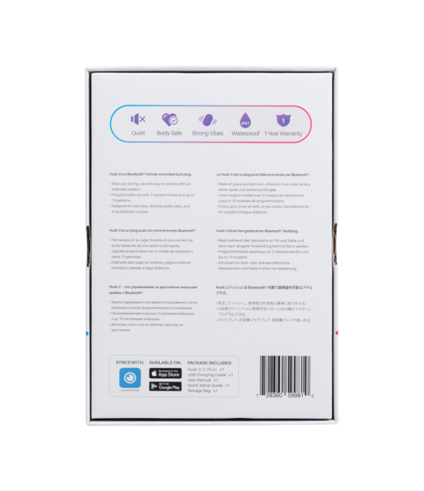 Lovense Hush 2 - App-bestuurde Vibrerende Buttplug - 1,75 / 4,4 cm - Zwart