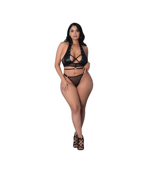 Male Power Nadia - Diamant Gaas Haltertop en Ring String met Ringen Klemmen en Studs - 2X - Zwart