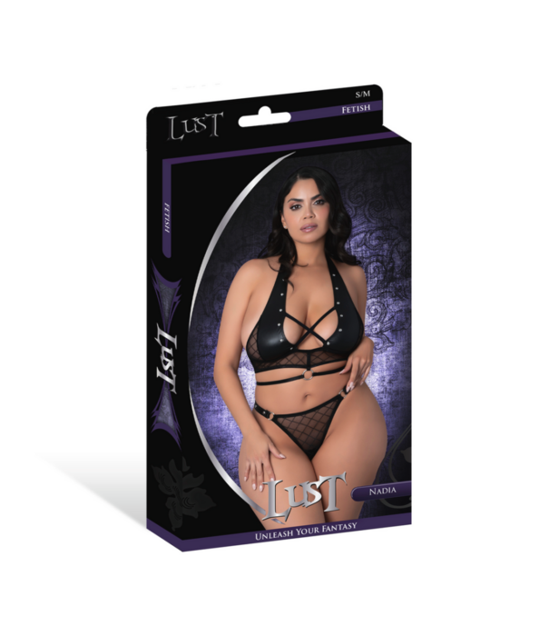 Male Power Nadia - Diamant Gaas Haltertop en Ring String met Ringen Klemmen en Studs - 2X - Zwart