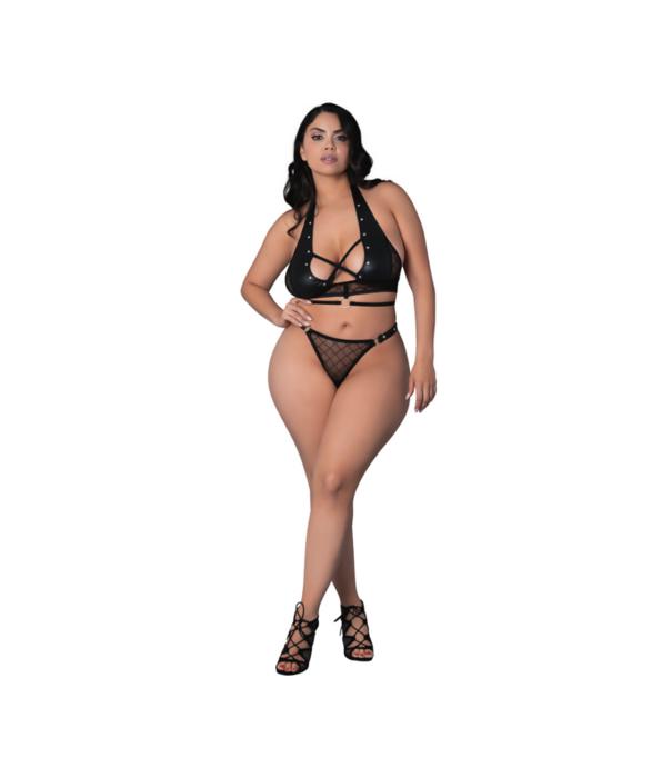 Male Power Nadia - Diamant Gaas Haltertop en Ring String met Ringen Klemmen en Studs - 2X - Zwart