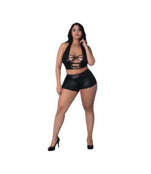 Thalia - Haltertop en Shorts met Ringen en Studs - 2X - Zwart