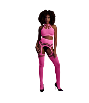 Twee Delige Set met Crop Top en Kousen - One Size - Neon Roze