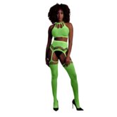 Twee-delige set met crop top en panty - One size - Neon groen