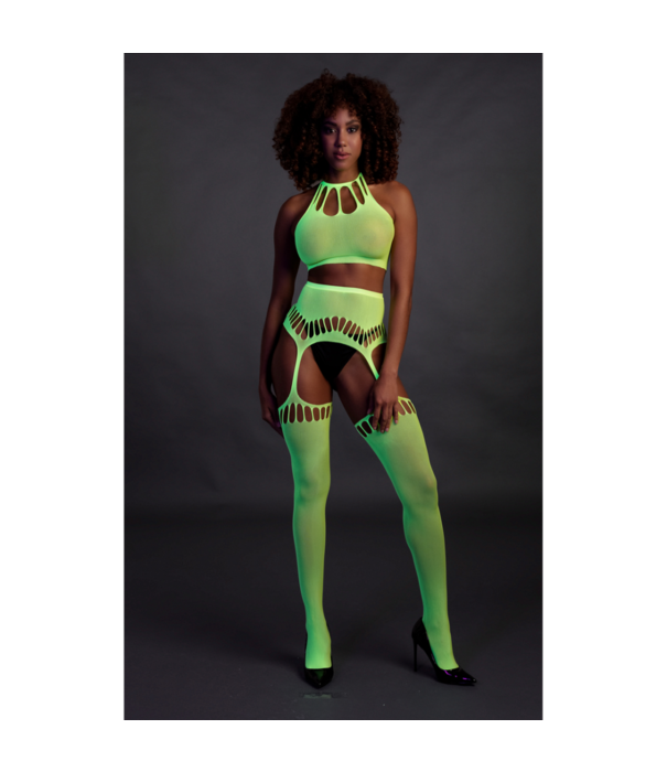Ouch! by Shots Twee-delige set met crop top en panty - One size - Neon groen