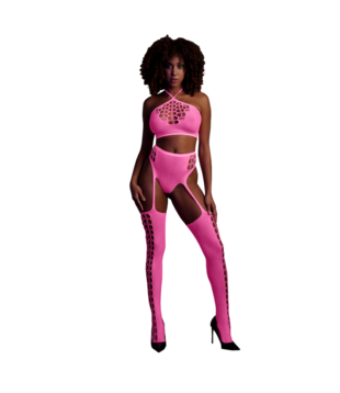 Twee-delige set met crop top en kousen - Één maat - Neonroze