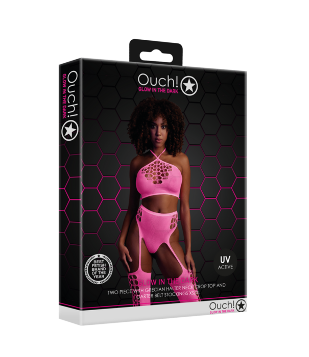 Ouch! by Shots Twee-delige set met crop top en kousen - Één maat - Neonroze